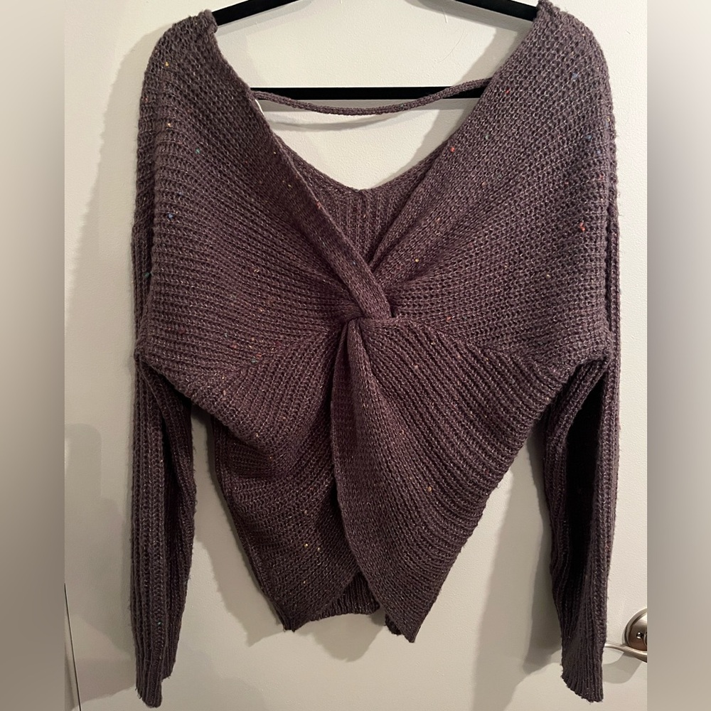 V-Neck Chunky Knit Sweater with Twist Back